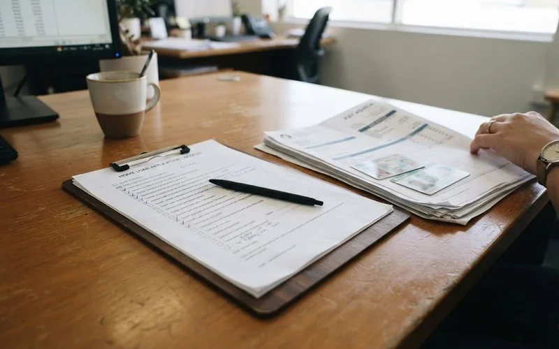A checklist and folder of documents ready for a mortgage broker application appointment
